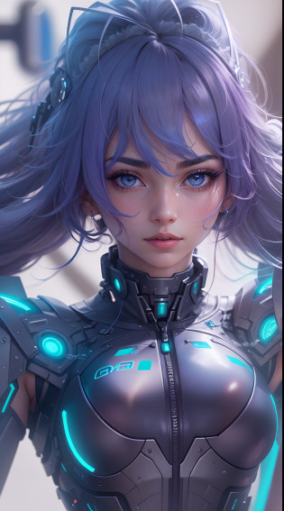 motor irreal:1.4,UHD,La mejor calidad:1.4, fotorrealista:1.4, textura de la piel:1.4, Create an extraordinary 8K masterpiece with the facial portrait of an 18-year-old anime girl. Ella posee llamativos ojos azules y largos, Cabello morado lavanda claro de dos tonos. Her overall appearance exudes a gamer girl aesthetic, and it's white latex ,(cyborg hembra:1.4), creando un ambiente inspirado en el cyberpunk. The entire room should be illuminated with neon purple light, No visible room details, excepto por el brillo vibrante. This setting creates a blurred background effect that enhances the overall environment. El maquillaje del personaje debe ser meticulosamente elaborado, with impeccable red lipstick, lashes, y ojos ultra detallados. Pay special attention to the ultra-detailed face, labios, and the unique hair intakes that make it distinctive. Her very long hair should be a prominent feature in this portrait...................., Enhanced by cinematic lighting to accentuate its eye-catching features. Add a touch of mystique to the artwork by including an ancient scroll with the words 'ME?XO' written on it, Held or prominently displayed within the composition. Este pergamino debe ser un elemento clave del retrato. Los ojos del personaje deben emitir un brillo azul cautivador, alinearse perfectamente con el tema gamer. El resultado final debe ser una verdadera obra maestra, enfatizando detalles sorprendentes en este retrato facial 8K. It must capture the essence of a unique and stern anime player girl while focusing solely on her face...................., with the entire room illuminated by neon purple light. (Laboratorio marte planeta:1.4) 8k, ?...............................................3D, realista, Ultra Micro Photography, of the highest quality, Super detalle CG Unity 8k,Cara perfecta