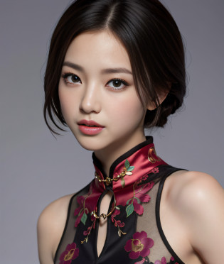 A beautiful girl, exquisite facial features, exquisite face, black Hong Kong style short hair, exquisite hairstyle, beautiful and pure, refined temperament, model figure, slim and slender figure, noble cheongsam, upper body close-up, 8k resolution, the highest picture quality, real texture 5.0, Cosmo Lady, street, chairman secretary, mature women, thin face