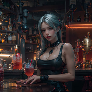(((Front cover:1.7))), cover story , article , interview , (Fauget style use a greyish-green colour Large font), create a readable headline , ((Cyrillic and kanji lettering)). Paragraphs , Large Headline, Title , Vogue , Magazine cover. Nier Automata, Final Fantasy 7 Remake, Final Fantasy XVI , Overwatch, A woman like Tifa or 2B wearing a red dress and red lipstick, red lips, pout ,scowl , ((red dress)), classy dress, glamourous dress , simple dress , beautiful jewellery, sophisticated design , chic accessories, sitting, ((legs crossed)) , holding a blue drink, Blue Margarita ,Daphne Martini , blue alcohol , blue soda. The bar must be a ((modern industrial bar with grey stained pine)). (grey wood),Bar has a neon sign, RGB lights, speakers , beautiful light fixture, dark atmosphere ,illumination by light , the bar has industrial grade ventilation shafts , metal beams , dark colours bar, industrial colour pallet , grey , black , bricks , metal , Night club , club . Background: glass to see fish , ((viewing window to see fish)) , Best quality underwater bar scenery , ultra-detailed and realistic, musk grass, pondweed, kelps, fantasy plants , glowing plants, see through fish , tropical fish, otherworldly atmosphere, surreal, add volumetric lighting, create a sense of wonder. HDR, OLED ,Wallpaper , Headline , Front cover , Crimson Red , Candy Apple Red , reflections, High detail , ray tracing, unreal engine 5 volumetric lighting , god rays . pristine concept art, resine figure, deviantart artstation cgscosiety, dominatrix assassin robot, octane trending on cgsociety, stunning cgsociety, pristine.Bar is Raw, Rustic, Textured, Shadowy, Dimly lit , Mysterious. Dark themed bar only using dark colours to contrast foreground in black. Text , paragraphs , logo , Front cover , Head line , Photography , various poses.(nfsw:1.9), (Background aquarium :1.3), (((Candy apple Red dress : 2))) ,(((Masterpiece)))),(((Highest image quality))),((((Ultra)),((Front cover: 1.7)).