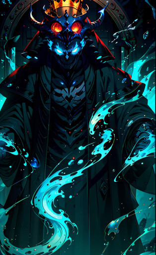 (extremely detailed CG unity 8k wallpaper, masterpiece, best quality, ultra-detailed), (Heaven: 0.6 + Hell + Ghost: 1.2 + Hades: 1.5+ Underworld: 1.4), King of Yan, Throne, Crown, Green Clothes, Mask, Dill Red Light, Flames, Underworld Background, HD Sharp, Extremely Realistic.