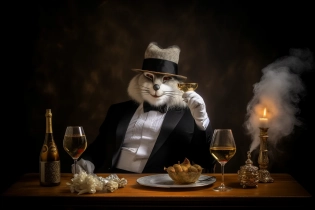 A clothed kangaroo smoking cigar