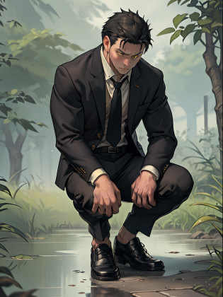 A3R1, Hector Fey ?Multi-view upper body? Suit pants view?legs separated?A3R1,pissing?Pee yourself?His own urine ran down his thighs?perfect male figure? Aerith Gainsborough ,The suit trousers are wet?Urine running down the leg of the trousers?Yellow eyes?Half squat?legs separated?Can't hold back urine?wants to pee?Wear a tie?wearing leather belt?Long Sleeve White Shirt??The shirt is soaked??Black hair short hair?perspire?Black suit trousers?dress shoes?Nervously bow your head?is shy?embarressed?exhilarated?is shocked?panicking?worry?exteriors?On dry ground? A small puddle of his own urine formed around his feet?half squatting?Very eager to pee?Unbearable?Can't hold back to urinate?Urine flows from the crotch to the leg?incontinence?It's uncomfortable?Very anxious?Sweat runs from the crotch?Wet yourself?urinating?high detal?hentail realism?ultra-realistic realism?three sided view? A masterpiece of careful planning?A high resolution? hyper HD ?anatomy correct?super detailing?best qualtiy?A high resolution?8K