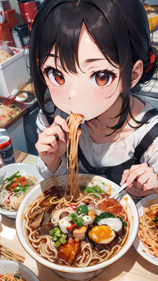 Japan girl eating noodles with chopsticks in plastic container, eating noodles, mukbang, Eating ramen, eating camera pov, eating spaghetti, noodle dish, ????, real life anime girl, slurping spaghetti, eating spaghetti from a bowl, Eating, chiho, with a straw, 8K)), cute kawaii girl, Very tasty?