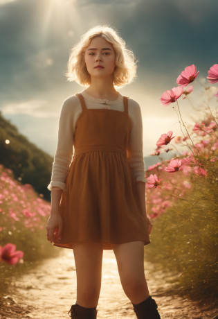 Very short hairstyle,Little fat girl,Cosmos Field,(((Cosmos blooms profusely))),(((cosmos))),Autumn sunshine pouring down from behind?The atmosphere of Elle Fanning,tiarra,cotton dress,(((thighs thighs thighs thighs))),bare-legged,white  hair,Curly,angry looking face,12-year-old girl,short-haired,soft sunlight,(((birdseye view))),Sauce order,up of face,Kamimei,(((hitornfreckles))),upper body