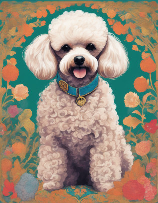 Certainly! Here's a description of a Miniature Poodle illustration in Naoki Saito's style:

