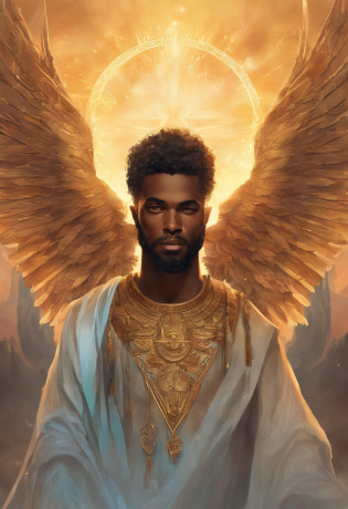 An 8K high-definition portrait of an African black man, anjo de 18 anos, de corpo inteiro, beleza do Deus Ebano, beleza de um deus, muito bonito ((Um homem africano negro,  anjo)) A black angel man with several majestic wings, cabelos longos e cacheados, Deus do Mar, Deus do Oceano, Luthien, arte de deus, Deus da mitologia grega, Deus da Lua, Deus do amor e da paz, deus bonito, Mitologia do Deus da Terra, o deus Eros, Um retrato impressionante de um deus, Frank Kelly Freas, Estilo Karol Bak, ((beautiful face)), Ultra Definition, melhor qualidade, 32k ultra | | | | | | ||, Ultra HD | | | | | | |