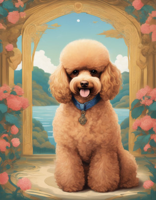 Certainly! Here's a description of a Miniature Poodle illustration in Naoki Saito's style:

