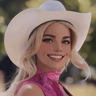 Blonde woman wearing a cowboy hat and pink dress smiling, pink cowboy hat, ??, vaqueira, white cowboy hat, Cowgirl ocidental, vaca-menina, Foto de Margot Robbie, Female cowgirl, Margot Robbie em GTA v, Margot Robbie, Operadora de Neon Margot Robbie, wearing a cowboy hat, Retrato de Margot Robbie, Kailee Mandel, Retrato de Sofia Vergara