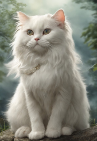 There is a white cat sitting on the grass looking up at the sky, white hairs, Branco ( Gato ) garota, albino mystic, an afghan male type, Gato Branco, gato persa, young handsome pale roma, cat female with a whit and chest, uma pintura de prata branca, awesome cat, gato ragdoll, cabelos brancos semelhantes a nuvens, gato angelical, gato anjo, golden areola on the ba�a, areola like that of an angel, fundo simples, sem fundo