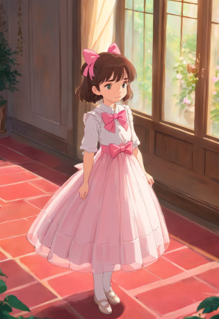Girl in a white dress and pink bow, usando um vestido elegante, menina em um vestido, vestido com um vestido rosa, usando um vestido maravilhoso, wearing a pink romantic tutu, wearing pink romantic tutu, usando um vestido rosa, barnet, menina elegante, wearing a pink ballroom gown, tiny girl looking on, menina rosa bonita, Detalhamento sutil