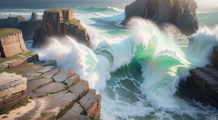Huge waves churn?The waves below the cliffs are rough?Roaring like a giant beast?Lapping against the cliff face?Tall and majestic waves gushed up?It forms a wall of water that is more than ten meters high?It seems to swallow the whole cliff?The sound of the waves echoed in the bay?Brings a strong and shocking atmosphere?	Beautiful?heal?Scenic blockbuster?Eye protection?freshen?great outdoors?wonderland?wide angles?Leica?ultra-clear?Bright light
