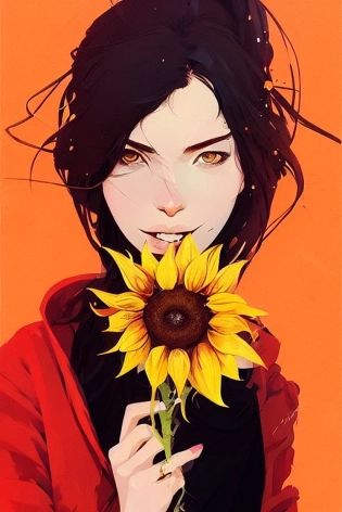 a ultradetailed beautiful panting of a stylish woman holding a sunflower, by conrad roset, greg rutkowski and makoto shinkai, trending on artstation