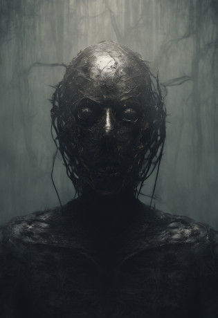 Stunning surreal art: front view emotional formless bizarre humanoid beggar face mask floating in darkness, vogue and Gucci style, minimalism photo, minimalistic, porosity, intricate details, rough texture, colorful top light, perfect crop, volumetric, super detailed, octane render, cinematic lighting, film grain