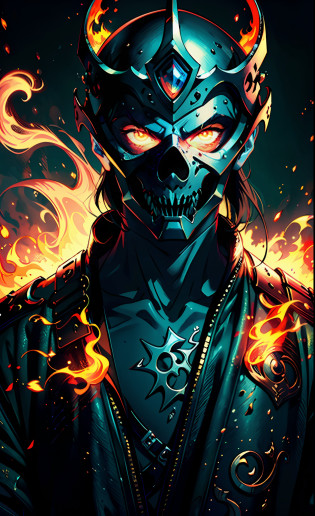 (extremely detailed CG unity 8k wallpaper, masterpiece, best quality, ultra-detailed), (Heaven: 0.6 + Hell + Ghost: 1.2 + Hades: 1.5+ Underworld: 1.4), King of Yan, Throne, Crown, Green Clothes, Mask, Dill Red Light, Flames, Underworld Background, HD Sharp, Extremely Realistic.