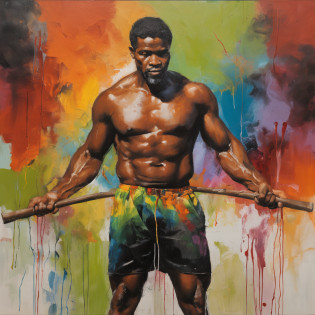homem (fisiculturista negro de bermuda e sem camisa com 1gril com roupa de treino , extremamente detalhado, (olhando para o espectador), digital illustation, detalhado, complexo, 4k, 8k, boa anatomia