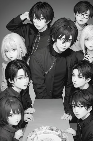 Man in Black Chain, adapted from Cheng Yanjun, Cai Xukun, Kim Do-young, Jung Yanjun, Zheng Yanchan, Urzan, Jung Jae-hyun, Hyung Tae, Bian Shoumin, Hong Jun Heng, Kanliu666; Short hair, slightly fluffy top, a few strands of hair sticking out of the ears, br...