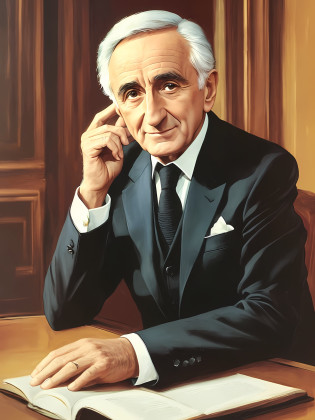 Charles Aznavour:
Masterpiece Photography Ultra Realistic Description: Charles Aznavour, the epitome of poetic storytelling, enchants in this hyper-realistic 4K photograph. He is depicted in a tailored suit, exuding timeless elegance and sophistication. The setting is a cozy Parisian caf�, with dimly lit tables and the sound of clinking glasses, evoking a sense of intimacy and nostalgia. Charles Aznavour's charismatic smile and expressive eyes convey a depth of emotion, capturing his ability to touch hearts with his heartfelt lyrics and soulful performances.