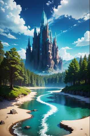 Create planetary scenes as avatar movies, pumice, waters, Colorful forest, Colorful plants, Birds, giant tree, Blue skies, ??clouds, vivd colour, Vivid colors, Spiritual world, rejoice, fanciful, magic --auto