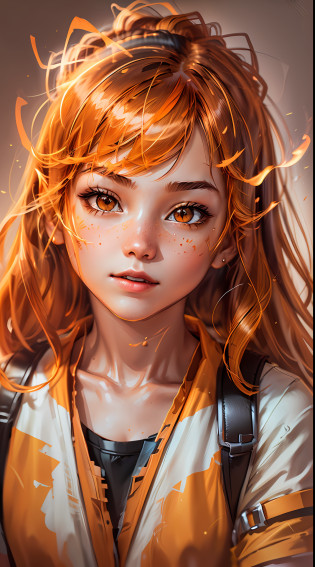 (Enhance brush edge, highlight facial contours, high exposure, warm tones, flash source: 1.2), bright style, (((a girl))), orange everywhere, enhance the shape of the picture, make the picture more polished.