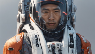 A masterpiece of detail and dynamics, Highly detailed realistic man,asian man,?????, Inside a lonely spaceship, ultra-realistic realism, Wear highly detailed Pop Art style clothing, Put on a very complex futuristic space helmet on board, Arm details, mano, The fingers are very clear, nase, The eye, cparted lips, haar, gradients, White text, Longhair, Simple minimum. f/4, 16:9, Ultra HD 5S, sport, neoprene, behance contest winner, near-perfect, ?unsplash?Portrait in , Stylized digital art, lisses, hyper HD, Simple minimum. f/4, 16:9, 5S Ultra HD, sport, behance contest winner, Getting closer and closer to perfection, ?unsplash?Portrait in , Stylized digital art, lisses, hyper HD, 12K, Motor Unreal 5, super sharp focus, An intricate masterpiece of art, Ominous, highly  detailed, vibration