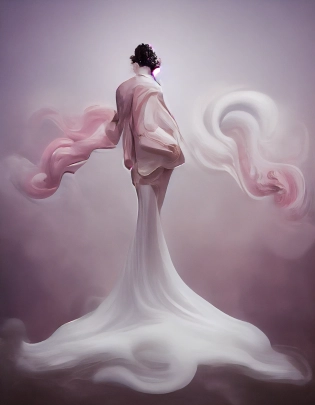 Fashion runway wearing swirling soft organic mist of cloudforms and milk :: pink and white :: painted by Bouguereau, Salvador Dali �ar 8:10 --upbeta