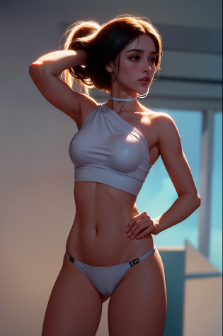 arurinh, (brushing) (brushing), waist up, avades, long straight lift hair, dynamic pose, model photography: photography, HD, high contrast, sharp image, mastery, balanced eyes, CG rendering, small skull, clavicle detail, (top quality detail: 1.2), realistic kei, 8K ultrafine, High quality textures, fine textures, fine indications, high detail, very fine CG, high quality shadows, beautiful and delicate eyes, freedom, beauty, small breasts, tall, blurred background, lime colored gym clothes, choker, suomi 80mm Sigma f/2.0,vivid light, crop top, stylized portrait, by greg rutkowski, trending on artstation detailed, award winning illustration, hd, 4k, digital art, highly detailed, cinematic lighting, vibrant colors, in the style of noah bradley, Beksinski