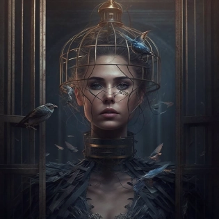 She's like a bird in a cage with no place to fly, dystopian --s 750