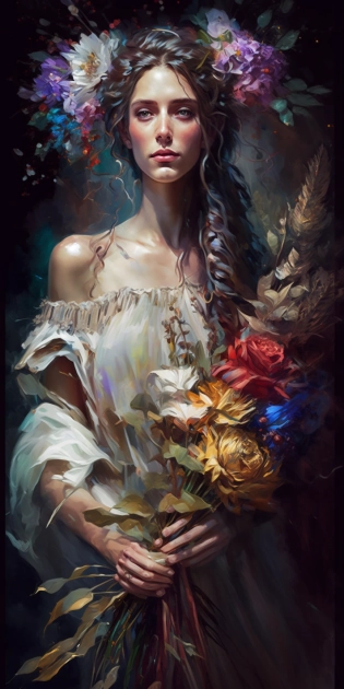 woman::5 Beautiful painting with artistic symbolism::4 brushstrokes, expressive, textured, vibrant colors, traditional medium, hand-painted, impressionistic style, high-quality canvas, limited edition, oil paint, palette knife, windsor & newton oil paints, award-winning, glibatree style::3 signature, deformed::-2