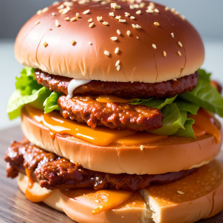best quality, ultra high res, (photorealistic:1.4), ultra-detailed,incredibly detailed, foil package, big mac, fried meat, wet lettuce, melting cheese, double meat, double bread, with mayonaise