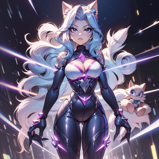 Name: Electra, a Ouri�a Tecnol�gica

Description:
Electra is an anthropomorphic goldsmith with bright cyyan-blue fur and sparkling eyes, reminiscent of electric rays. Her hair is straight and at a medium length, with a silvery hue that stands out in contrast to her coat. Her outfit is futuristic and technological, consisting of a tight jumpsuit with LED details that glow in shades of blue and silver. She also wears boots and gloves with electronic details.

Personality:
Electra is a smart, resourceful and tech-savvy goldsmith. She is curious and is always willing to learn and try new things. Your personality is energetic and vibrant, reflecting your connection to electricity. She's an upbeat, charismatic character and fun to be around.

History:
Electra is a talented scientist who lives in a futuristic city where technology is the essence of everyday life. She dedicated her life to the study of electricity and its advanced applications. While performing an experiment, an accident occurred, and she eventually gained electrokinetic powers. Now, she uses her skills to protect her city and its inhabitants from technological dangers.

Powers:
Electra possesses the ability to control and manipulate electricity. She can generate lightning and electrical discharges with her hands, launching them at her enemies or using them to power technological devices. It is also capable of creating electromagnetic force fields to protect itself or manipulate metallic objects around it. Its ability to absorb electrical energy from the environment makes it an inexhaustible source of power.

Adventures:
Electra joins Sonic and his friends on their adventures, bringing her technological expertise and electrical powers to the group. Their ability to interact with electronic devices and defuse technological traps is invaluable. She is a smart and quick strategist, able to use her powers to neutralize threats and create opportunity