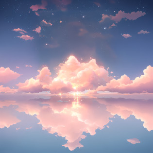 anime clouds and stars reflected in the water, fluffy pink anime clouds, anime clouds, glowing clouds, light pink clouds, dreamy clouds, fantasy puffy sky, aesthetic clouds in the sky, pink clouds, beautifull puffy clouds. anime, anime sky, pink clouds in the sky, fluffy pastel clouds, pink clouds background, anime background, dreamy sky, pink cloud background