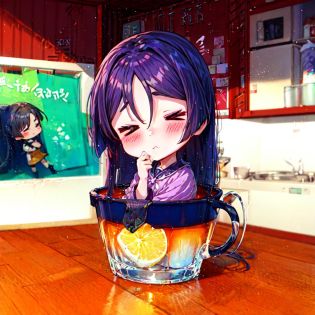 masterpiece,best quality,(chibi:0.9),(((in container))),drinking glass,in drinking glass,standing,full body,1girl,Raikou,purple hair,long hair,blush,eye focus,(>w<:1),closed_eyes,<lora:CHAR-FGO-Raikou_Hard:0.5>,<lora:Concept-v_eyes:1>,<lora:Concept-in container-V0.3-000004:0.9>,