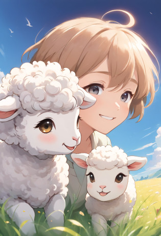 Cartoon lambs?Toy lamb 2D?White lamb, Smiling lamb?Cute lamb, cute animal, curlies?White Simple Background