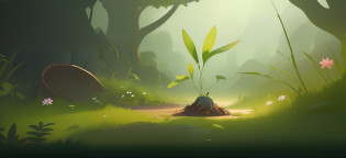 There is a small plant that grows out of the hole in the grass, arte de fundo, background artwork, plants environment, 2 D game art background, game asset of plant and tree, Stylized concept art, 3 d render stylized, Stylized game art, environmentart, stylized vegetation, environment design illustration, highly detailed scenario, rendered illustration, stylized background