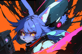 (vintage vhs), (crt screenshot), (((angry cathedral shootout spacewalk))), (((angry blue anthro kemono furry rabbit exploring old ruins))), (((underground cavern shining flashlight in old ruins))), angry anime rabbit character with futuristic hair and glowing eyes exploring old ruins, anime art, anime aesthetic, (((old ruins in background cel art))), angry kemono anime space cadet rabbit girl, wearing cybernetic bunny ears, angry powerful female fighter --v6