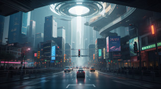 The camera travels through the streets of the futuristic city?High-rise buildings rise like steel sculptures?The surface is covered with transparent nanomaterials?Reflects a brilliant neon glow?The streets are paved with flowing strips of light?It is as if the current of information is flowing?The afterglow of the sun shines down through the transparent dome?Create a virtual reality-like vision of the future?

The camera moves slowly?Enter an intersection?up there?A huge three-dimensional traffic light is suspended in the air?It's like a sparkling gemstone?red colour?Green and blue glows twinkle in a staggered way?Form a beautiful light curtain?They beat to the rhythm of the city?It's as if playing a symphony of light of the future?

The lens focus switches to the surface of the traffic light?You can see tiny nanomachines moving there?Adjust the color and intensity of the light?The mechanical sound of traffic lights is like the rhythm of futuristic technology?Echoing in the air?The surrounding buildings have also become more futurism?Some building surfaces are variable-form?It seems to reshape the silhouette of the city at any time?

The whole scene reveals a strong sense of the future?It feels like you're in a virtual digital world?The glow of traffic lights represents the intelligence and automation of the future society?Every detail highlights the pinnacle of human technology?Let the audience can't help but be amazed and curious about the possibilities of the future?This scene is more than just a picture?It's about technology?A fantasy journey of human civilization and future development?