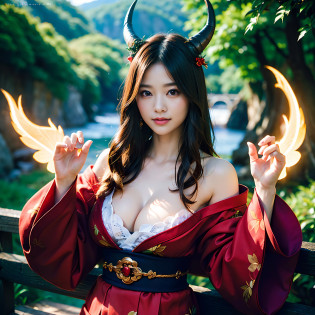 (((masutepiece,))),Professional , ?masterpiece?top-quality?photos realistic , depth of fields ?Raw photo????1a person?glowy skin??sexypose??(Black maple on the background of full bloom),?Ultimate Beauty??A dark-haired?Mystical expression?Light Effects?intense fighting?Wind-effect?ultrasharp??shrine background)??Kimono with beautiful pattern???Midnight background??Beautiful hair ornament on the head?,(intense fighting?,??Precipitous cliffs??,(Wear a beautiful kimono),?Wear a colorful and beautiful kimono??cleavage of the breast??Japan Castle Background??Jewel Gold Weapon?Particles of light),(intense fighting??Gorgeous jewelry hair ornaments on the head ,Castle background??? Gorgeous Dragon Sword?? , ?a dark night?,,?maikurobikini? ???Black Haired Beautiful Girl????Castle background???demonic wings????Gangle's forest background???Beautiful Caucasian beauty??a person?dynamic ungle,(((Two devil's horns on the head)))?Smaller head?Idle Smile?Thin and beautiful female hands?Mystical expression?Light Effects?intense fighting?Wind-effect?magic circles?With the legendary magic wand?Dragon's tail?Anatomically correct fingers?Full Body Angle?Anatomically correct number of fingers?