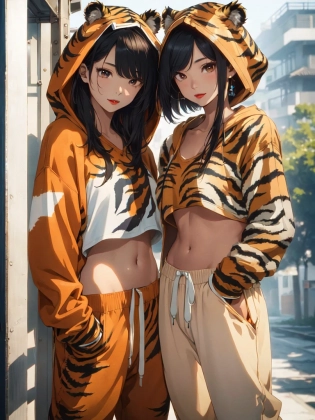 1 girl, beautiful Korean girl, (Cute Loose Bob hair), (wearing a cropped tiger hoodie, capri sweatpants:1. 5), (hands in pockets:1. 5), (red lips:1. 3), (small breasts:1. 3), (toned stomach:1. 3), (eyelashes:1. 2), (aegyo sal:1. 2), (detailed face), immersive background, volumetric haze, global illumination, (flowing hair), (bright smile), natural lighting, ((beautiful detailed eyes, symmetrical eyes), (photorealism:1. 5), (photorealistic:1. 4), (8k, RAW photo, masterpiece), High detail RAW color photo, realistic, (highest quality), (best shadow), (best illustration), ultra high resolution, highly detailed CG unified 8K wallpapers, physics-based rendering, realistic, realism, high contrast, hyperrealism, f1. 6 lens, rich colors, hyper-realistic lifelike texture, cinestill 800)