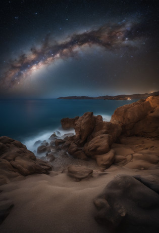 Master Parts?Superior Quality?superior image quality?The 8k quality??Beautiful pictures of the starry sky?Two beautiful shooting stars?magnifica?Arched Milky Way?The Milky Way seen over the sea