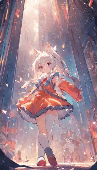 Cute anime girl?Young?beast ear?catss?adolable?Shy?white�stockings?Beast tail?