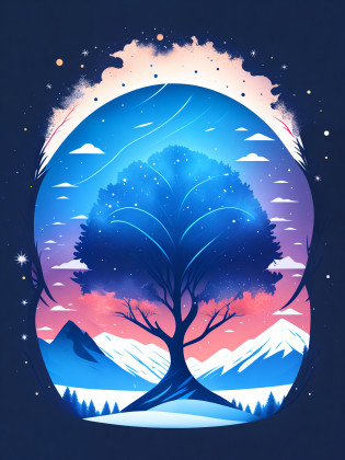 a spruice tree in a winter landscape, tshirt design, rzminjourney, vector-art