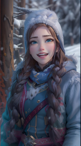 (obra maestra:1.4), (mejor calidad:1.4), (High resolution:1.4), 
Ana de Arendelle,congelado,Reinado del hielo, Purple cap, trenzas gemelas, Winter Mountain Costume,
Outdoos, hielo, invierno, nieve, bosque,
mirando al espectador, They are smiling, fotorrealista, Renderizado de octanaje, motor irreal, ultrarrealista,motor irreal:1.4,UHD,La mejor calidad:1.4, fotorrealista:1.4, textura de la piel:1.4, obra maestra:1.8,(nieve:1.4),(Copo de nieve que cae:1.4),