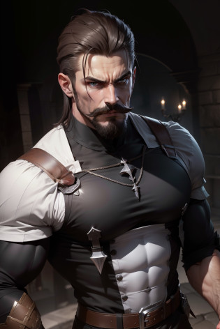 (haut qualite) , arriere plan de guerre,homme grand, moustache noir , Harmoniously muscular , pas de visage, pas de yeux,pas de bouche,White head, cheveux noir, bras gauche coupe aux niveau du biceps ,habit noir ,habit moulant, evil
