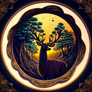 (gloomy illumination, insane, stunning, dramatic, completed artwork, HQ:1. 1), Papercut style, papercut, papercut art, Ultra quality, ultra detailed, (intricate detailed), perspective, perfect geometry, circle avatar frame, a superb fractal deer in a twisted paper forest, intricate and vibrant, paper cut background with depth, (fractal art:1. 3), no human, <lora:add_detail:1> , 8k, UHD, HDR, (Masterpiece:1. 5), (best quality:1. 5)