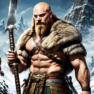 a bald person with a sword, fur coat, have axe in hand, barbarian warrior, barbarian, viking, norse warrior, epic fantasy character art, barbarian class, epic viking king, scandinavian / norse influenced, viking berserker, viking warrior, male barbarian, viking and templar aesthetics, ancient viking warrior, viking god, viking king, a fantasy warrior --auto --s2