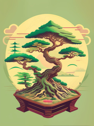 a poster of a bonsai tree with a green background, galactic bonsai, bonsai, bonsai tree, feito de bonsai, japanese art style, bonsai trees, bonsai tree house, Jen Bartel, stylized digital illustration, detailed digital illustration, World Tree, Yggdrasil, arte do Adobe Illustrator, the world tree, lush plants and bonsai trees, a beautiful artwork illustration