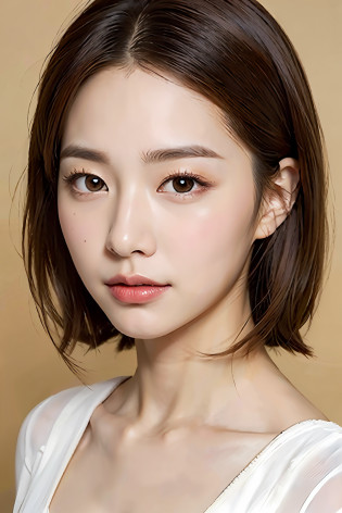 a close up of a woman with a white top and a brown hair, Young adorable Korean face, korean face features, Beautiful young Korean woman, Popular Korean Makeup, girl cute-fine-face, Gorgeous young Korean woman, young cute wan asian face, popular south korean makeup, korean symmetrical face, wan adorable korean face, beautiful korean woman