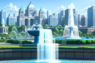 there is a water fountain spewing water into the air, fountain of water, water jets, water spray, fountain in the middle, gardens and fountains, fountain, water fountain, fountains, water tornado in the city, water particle in front, there is water splash, water particulate, featuring flowing fountains, water powers water swirling, fountain of youth, sprays