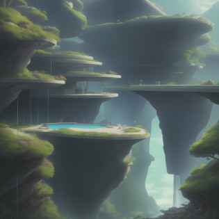 a modern futuristic design large cliff House's with a artificial waterfall and a pool in the middle, nature meets architecture, built around blue ocean, realistic beehive architecture, organic architecture, very close to real nature, breathtaking render, island with cave, stunning architecture, luxury architecture, realistic fantasy render, by Zha Shibiao, epic and stunning, architectural visualization, epic architecture, concept art. 8 k