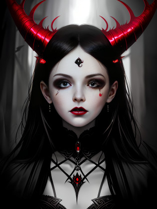 demonic woman with horns and blood on her face, artgerm and tom bagshaw, imaginefx, tom bagshaw inspired, in style of dark fantasy art, artstyle tom bagshaw, tom bagshaw artstyle, portrait of demon girl, inspired tom bagshaw, in the style of tom bagshaw, featured on artgerm, macabre art